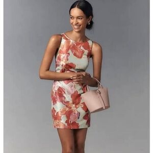 Hutch Anthropologie Ren Floral Jacquard Mini Dress Mint Orchids Women's Small